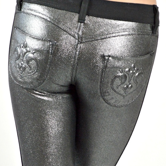 Liquid Silver Skinny Ankle Metallic Jeans - Picture 1 of 5